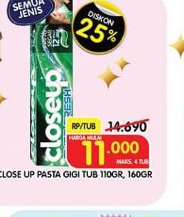 Promo Harga Closeup Pasta Gigi Tub 110gr160gr Everfresh Menthol FreshDeep Action Menthol Fresh 110 gr - Superindo