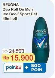 Promo Harga Rexona Men Deo Roll On Ice Cool, Sport Defence 45 ml - Indomaret