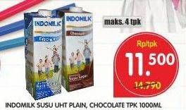 Promo Harga INDOMILK Susu UHT Plain, Chocolate 1000 ml - Superindo