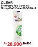 Promo Harga CLEAR Shampoo Ice Cool Menthol, Complete Soft Care 320 ml - Alfamart