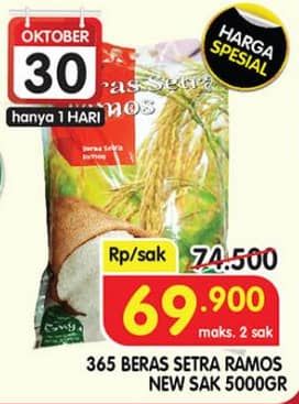 Promo Harga 365 Beras Setra Ramos 5000 gr - Superindo