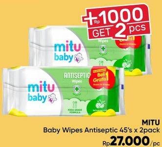 Promo Harga MITU Baby Wipes Antiseptic per 2 pouch 45 sheet - Guardian