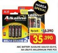 Promo Harga ABC Battery Alkaline AAA LR03 4B, AA LR06 4B 4 pcs - Superindo