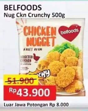 Promo Harga Belfoods Nugget Chicken Nugget Crunchy 500 gr - Alfamart