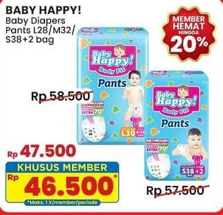 Promo Harga Baby Happy Body Fit Pants L28, M32 28 pcs - Indomaret