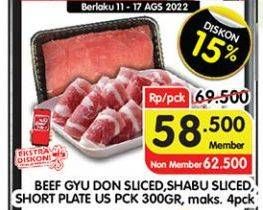 Promo Harga Beef Gyu Don Sliced, Shabu Sliced, Short Plate US 300 g  - Superindo