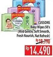 Promo Harga CUSSONS BABY Wipes Mild Gentle, Soft Smooth, Fresh Nourish, Naturally Refreshing 50 pcs - Hypermart