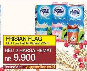 Promo Harga FRISIAN FLAG Susu UHT Purefarm Low Fat per 2 box 225 ml - Yogya