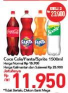Promo Harga COCA COLA/ FANTA/ SPRITE Minuman Soda 1.5ltr 2pet  - Carrefour