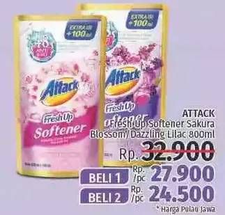 Promo Harga ATTACK Fresh Up Softener Sakura Blossom, Dazzling Lilac 800 ml - LotteMart