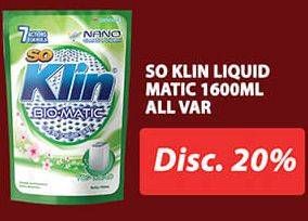 Promo Harga SO KLIN Biomatic Liquid Detergent All Variants 1600 ml - Hypermart