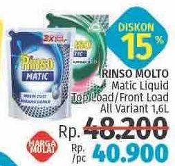 Promo Harga RINSO Detergent Matic Liquid Top Load, Front Load 1600 ml - LotteMart