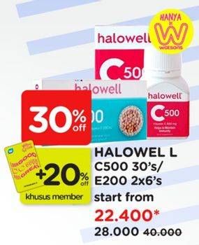 Promo Harga Halowell Vitamin C 500 mg/Halowell Vitamin E200  - Watsons