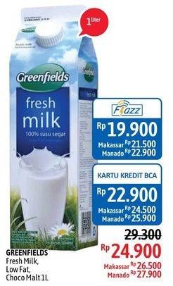 Promo Harga GREENFIELDS Fresh Milk Low Fat, Choco Malt 1000 ml - Alfamidi