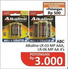 Promo Harga ABC Battery Alkaline LR-03, LR-6, AAA, AA 4 pcs - Alfamidi