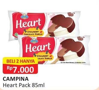 Promo Harga CAMPINA Heart Strawberry Chocolate Vanilla per 2 pcs 85 ml - Alfamart