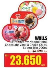Promo Harga WALLS Ice Cream Neopolitana, Chocolate Vanilla With Chocolate Chip, Solero Trio 700 ml - Hari Hari