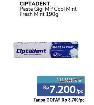Promo Harga CIPTADENT Pasta Gigi Maxi 12 Plus Cool Mint, Fresh Mint 190 gr - Alfamidi