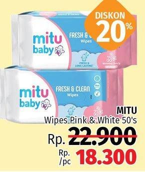 Promo Harga MITU Baby Wipes Pink, White 50 pcs - LotteMart
