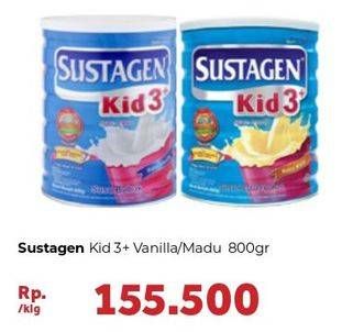 Promo Harga SUSTAGEN Kid 3+ Susu Pertumbuhan Vanilla, Madu 800 gr - Carrefour
