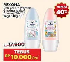 Promo Harga Rexona Deo Roll On Glowing White, Dreamy White, Advanced Brightening 40 ml - Indomaret