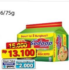 Promo Harga Sedaap Mie Kuah Soto per 5 pcs 75 gr - Alfamart