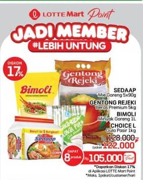 Harga Sedaap Mie Goreng + Gentong Rejeki Beras + Bimoli Minyak Goreng + Choice L Gula Pasir