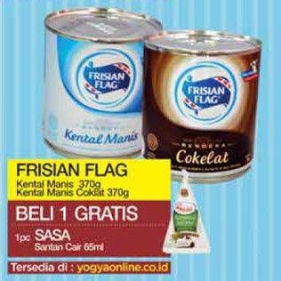 beli 1 frisian flag KM putih & cokelat 370g gratis 1 sasa santan cair 65ml