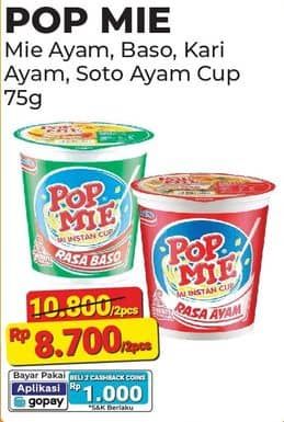 Promo Harga Indomie Pop Mie Instan Ayam, Baso, Kari Ayam, Soto Ayam 75 gr - Alfamart