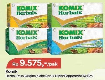 Promo Harga Komix Herbal Obat Batuk Original, Jahe, Jeruk Nipis, Peppermint per 6 sachet 15 ml - TIP TOP