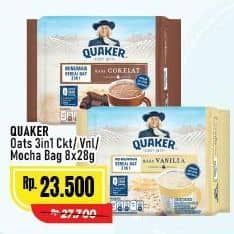 Promo Harga Quaker Oatmeal 3in1 Cokelat, 3in1 Vanilla, 3 In 1 Mocha per 8 pcs 28 gr - Alfamart