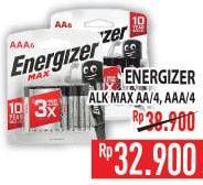 Promo Harga ENERGIZER Battery Alkaline Max AA/4, AAA/4  - Hypermart