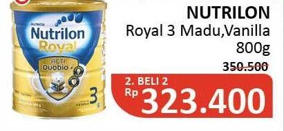 Promo Harga NUTRILON Royal 3 Susu Pertumbuhan Madu, Vanila per 2 kaleng 800 gr - Alfamidi