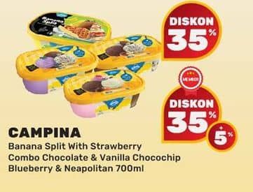 Promo Harga Campina Ice Cream Banana Split, Chocolate Vanilla Choco Chunk, Blueberry Choco Chunk, Neapolitan 700 ml - Yogya
