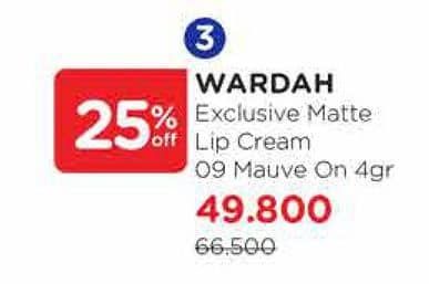 Promo Harga Wardah Exclusive Matte Lip Cream 09 Mauve On 4 gr - Watsons