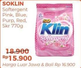 Promo Harga SO KLIN Softergent Blue Cloud Fresh Breeze, Cheerful Red, Purple Lavender, Rossy Pink 770 gr - Alfamart