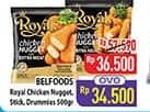 Promo Harga Belfoods Royal Nugget Chicken Nugget S, Chicken Nugget Stick, Chicken Nugget Drummies 500 gr - Hypermart
