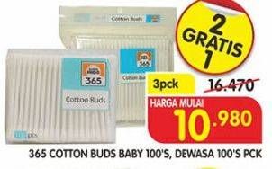 Promo Harga 365 Cotton Buds Baby, Dewasa per 3 bungkus 100 pcs - Superindo