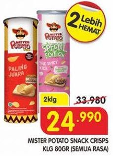 Promo Harga MISTER POTATO Snack Crisps All Variants per 2 kaleng 80 gr - Superindo