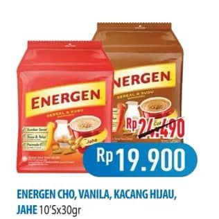 Promo Harga Energen Cereal Instant Chocolate, Kacang Hijau, Vanilla, Jahe per 10 sachet 30 gr - Hypermart