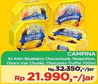 Promo Harga CAMPINA Ice Cream Blueberry Choco Chunk, Neapolitan, Chocolate Truffle, Chocolate Chunks 700 ml - TIP TOP