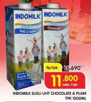 Promo Harga Indomilk Susu UHT Full Cream Plain, Cokelat 1000 ml - Superindo