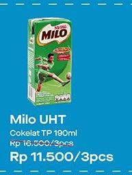 Promo Harga MILO Susu UHT Cokelat per 3 pcs 190 ml - Alfamart