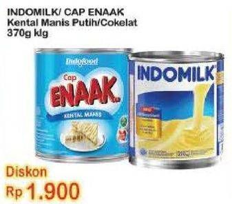 Promo Harga INDOMILK/ CAP ENAAK Susu Kental Manis Putih, Cokelat 370 g  - Indomaret