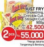 Promo Harga Just Fry French Fries Shoestrings, Crinkle Cut, Straight Cut 900 gr - LotteMart