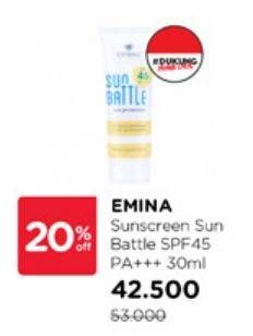 Promo Harga Emina Sun Battle SPF 45+ PA+++ 30 ml - Watsons