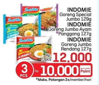 Promo Harga Indomie Mi Goreng Jumbo Ayam Panggang, Rendang, Spesial 120 gr - LotteMart