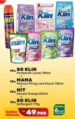 So Klin Pembersih Lantai + So Klin Softergent + Mama Lemon Pencuci Piring + Hit Aerosol