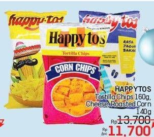 Promo Harga Happy Tos Tortilla Chips Nacho Cheese, Jagung Bakar/Roasted Corn, Merah 140 gr - LotteMart