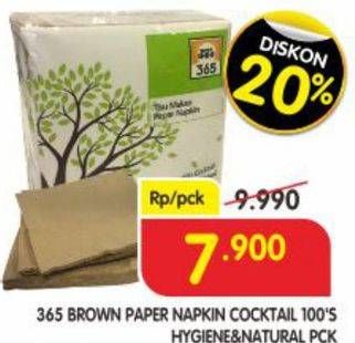 Promo Harga 365 Paper Napkins Brown 100 pcs - Superindo